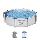 Bestway - Steel Pro MAX, piscina fuori terra, rotonda, set con pompa filtrante, diametro 305 x 76 cm, colore grigio chiaro