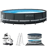 Intex Set per piscina Ultra Rondo XTR Ø 549 x 132 cm, piscina, impianto filtro a sabbia, telo di copertura, scala di sicurezza, GS, grigio, 26330GN